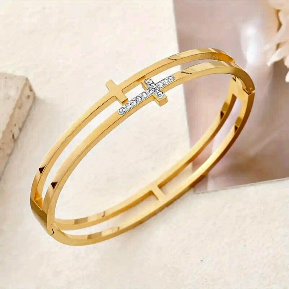 NEW! STAINLESS STEEL Double CROSS Minimalist BRACELET